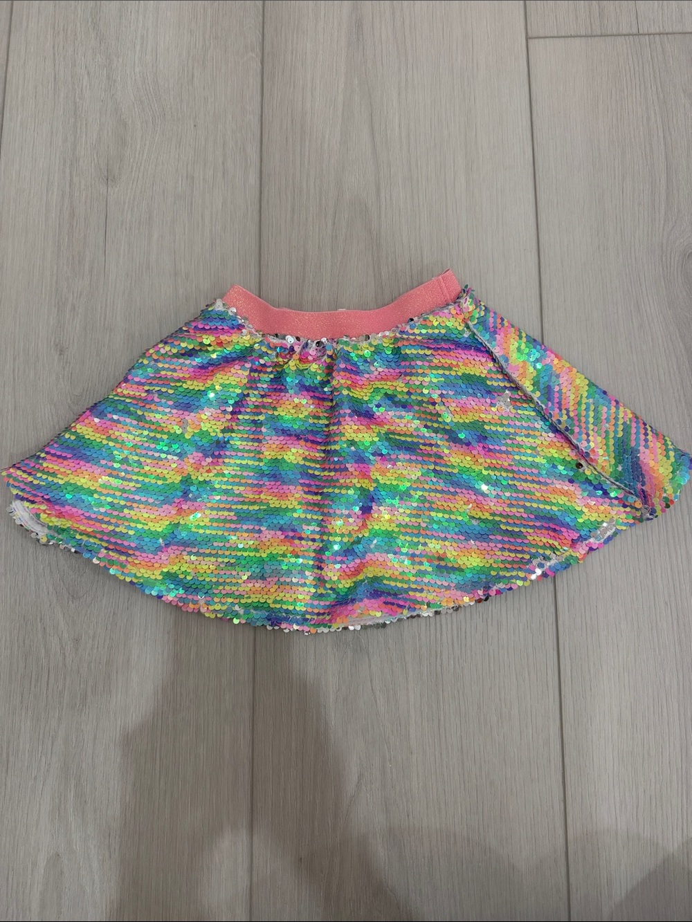 Girls' Multicolor Sequin Skirt with Pink Elastic Waistband
